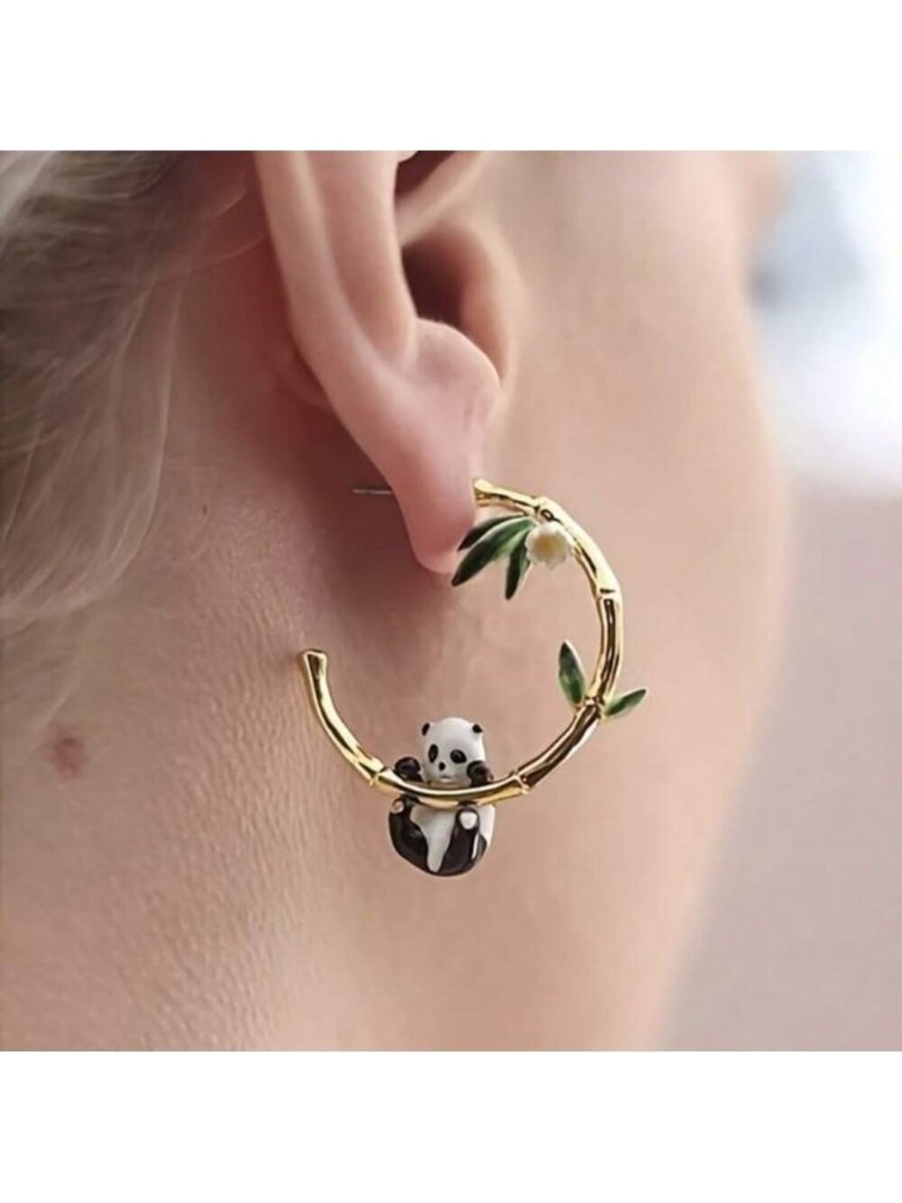 Gold Panda Earrings A1719